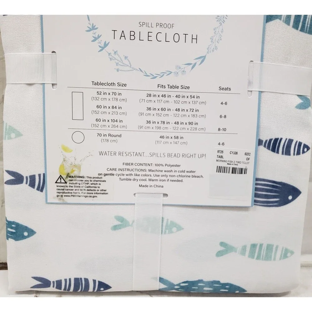 Printed Fabric Spillproof Tablecloth, 70
